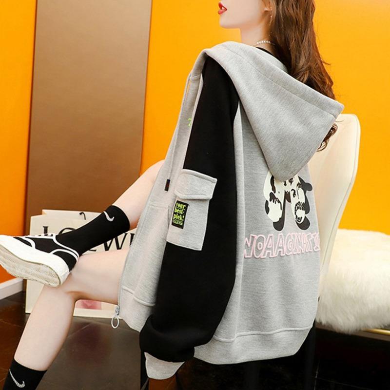 Women Thick Fleece Lined Hooded Open Cardigan Sweatshirt Casual Loose Top