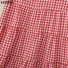 VONDA Women V Neck Puff Sleeve Plaid Print Ruffled Casual Loose Tunic Dress
