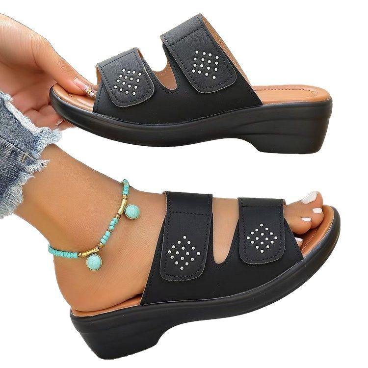 Spring New Fish Mouth Velcro Rhinestone Slippers Sandals Women's Shoes