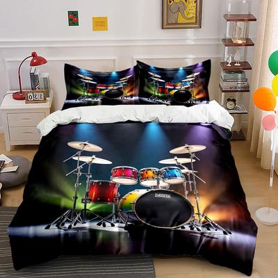 Colorful Drum Set With Stage Lights Print Bedding Set 1 Duvet Cover 2 Pillowcases For Adult And Children Luxury Gift Full Size