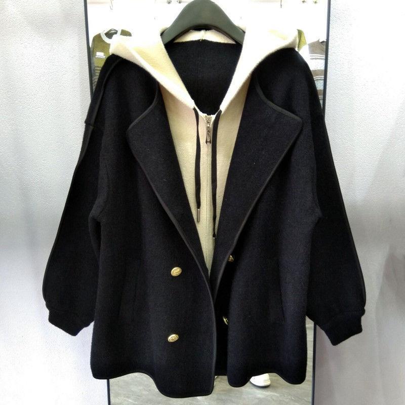 

Women s Petite Korean Woolen Hooded Coat - Spring/Winter Trend L (Recommended for 105-120 lbs) чорний