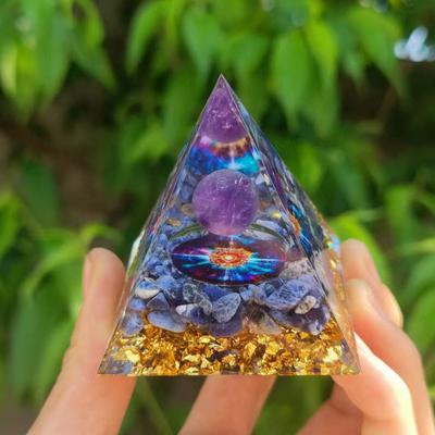 Kouzelná orgonitová pyramida Ametyst křišťálová koule s modrým křemenem Přírodní krystalový kámen Orgon Léčivá energie Reiki Meditační nástroj Domácí dekorace Dárky