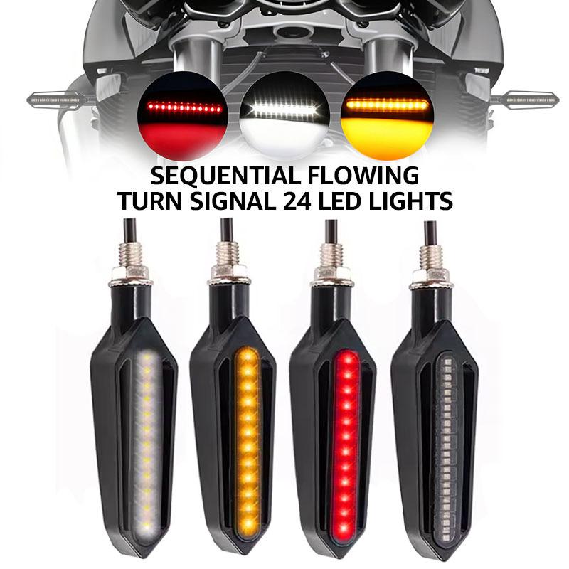 Universal Motorcycle Turn Signals LED Light 12V 10mm Flowing Water 24LED Blinker Light with Built-in Relay Flashing Indicator