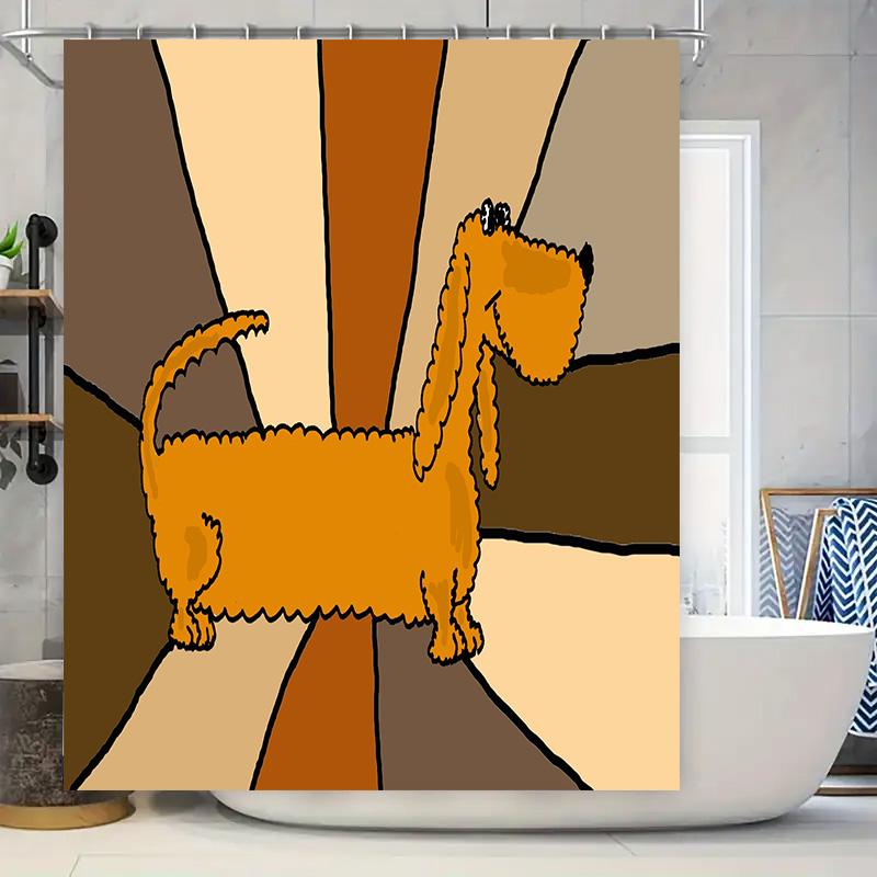 

Animal Print Shower Curtain Unique Dog Design For Bathroom Decor Multicolor Striped Fabric With Hook Rings Easy Installation For W60H190(CM)-1 Pcs