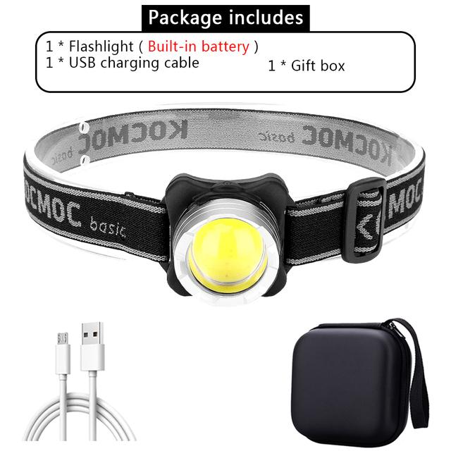 COB LED Headlamp USB Rechargeable Headlight LED Head Torch Built-in Battery Waterproof 3 Modes Camping Fishing Emergency Lantern