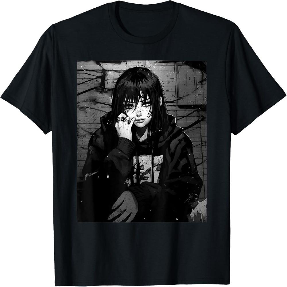 Anime Horror Sad Girl Japanese Waifu Soft Grunge Aesthetic T-Shirt