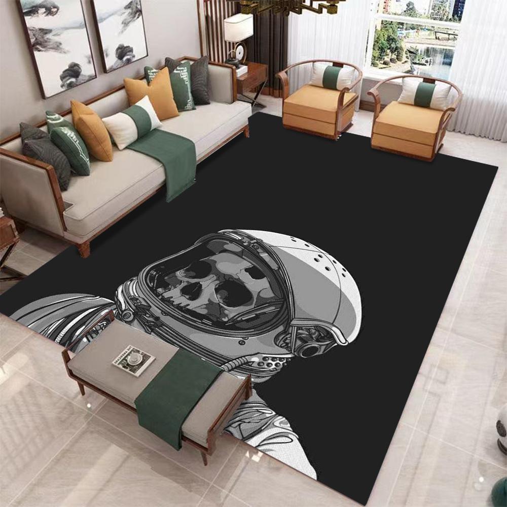 Artistic Astronaut Theme Carpet Space Galaxy Skull Astronaut Flower On Planet Patterns Rug For Living Room Game Room Decor 40x60CM
