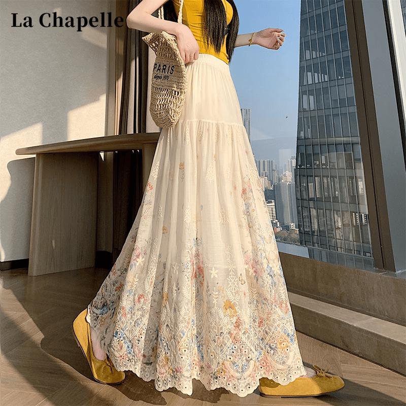 La Chapelle Women s Lace Embroidered High-Waist A-Line Pleated Skirt 2XL