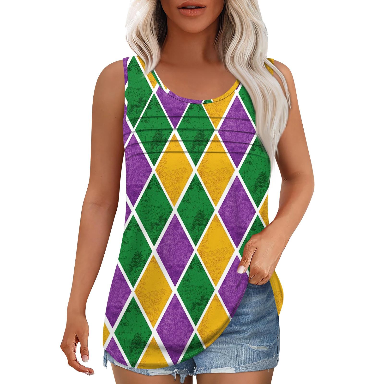 

Майка для женщин Летние наряды Без рукавов Блузки с принтом Повседневные свободные рубашки Округлый вырез Складки спереди S