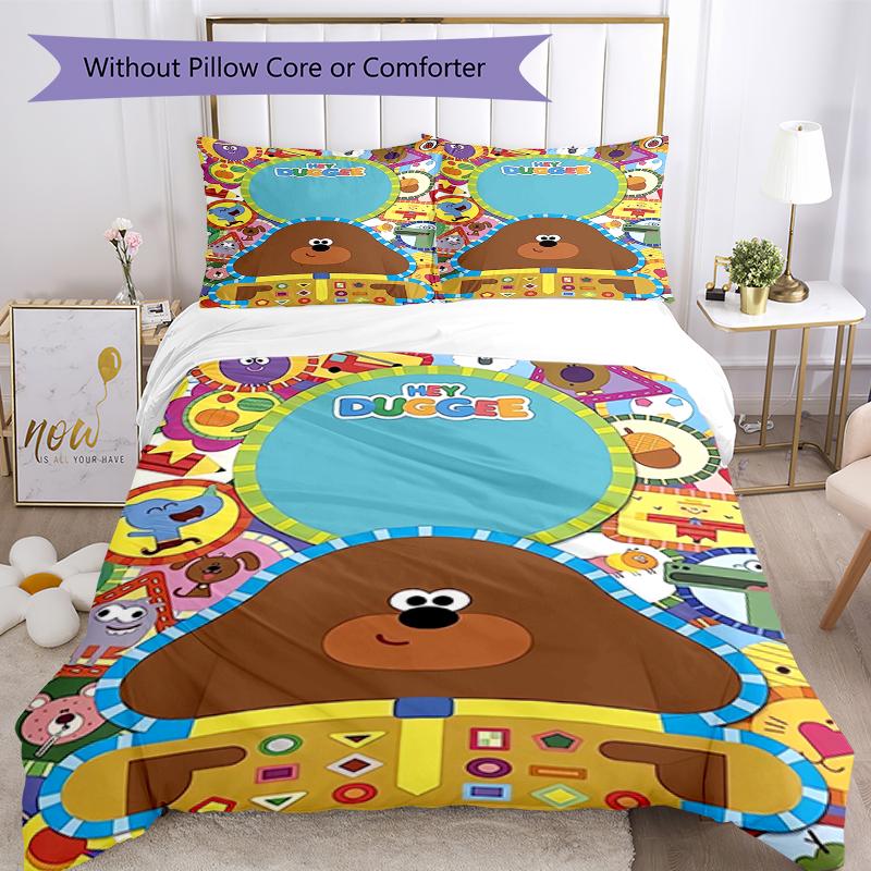 3pcs Hey Duggee Bedding Set Duvet Cover Closure Includes 1 Duvet Cover & 2 Pillowcases, Soft and Comfortable for All Seasons.