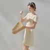 Sancai 100% Cotton Embroidered V-Neck A-line Dress