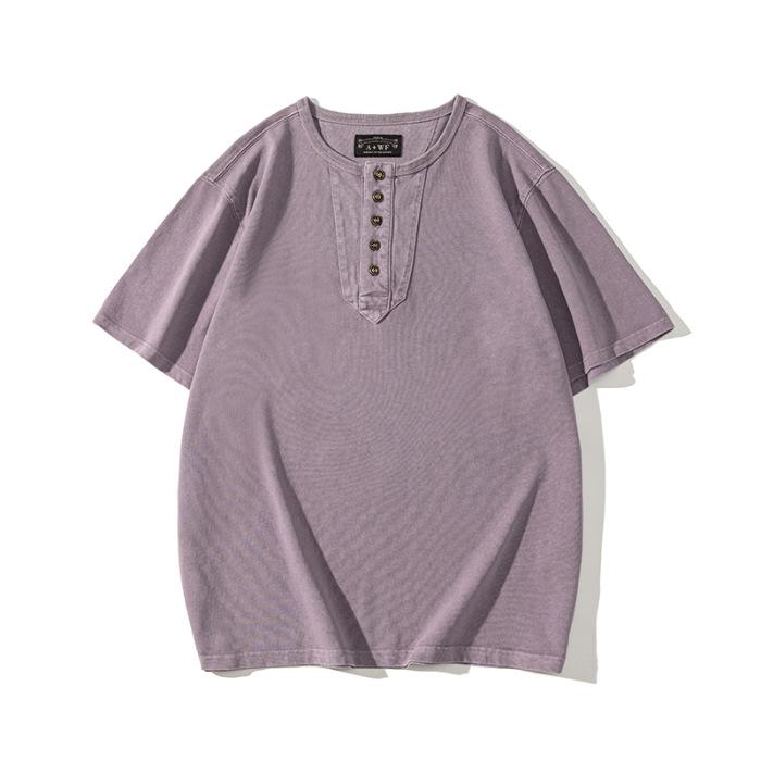 

New Washed Heavy Honley Collar Short Sleeve T-shirt Pure Cotton Retro Loose Large Size Summer 4XL