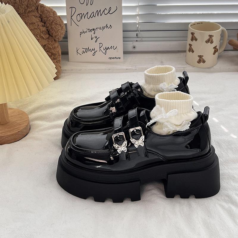 Coarse heel platform loafers women's spring and autumn 2025 new one-pedal black single shoes with skirts, small leather shoes tide