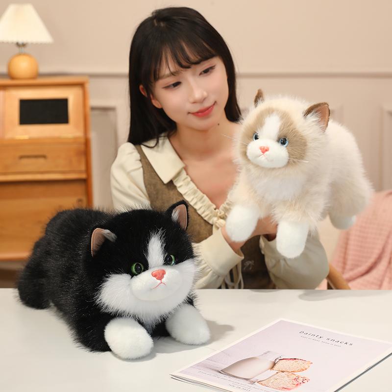 Practical Home Decor Unisex Grey Cuddly Lifelike Ragdoll Cat Plush Toys Fluffy Cozy Lying Prone Pet Cat Doll Warm Appease Kitten Doll Kawaii Home Decor