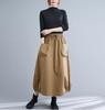 ShuMing Long Balloon Maxi Elastic Plus Solid Color Size Women's Skirt, Length, Waist, Pockets, Cargo-Style, Casual, A-Line, Size, Flattering, (Free