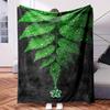 Green Leaf with Water Droplets On Black Background Photo.-Themed Blanket - Comfortable Flannel Fabric Hypoallergenic Suitable for