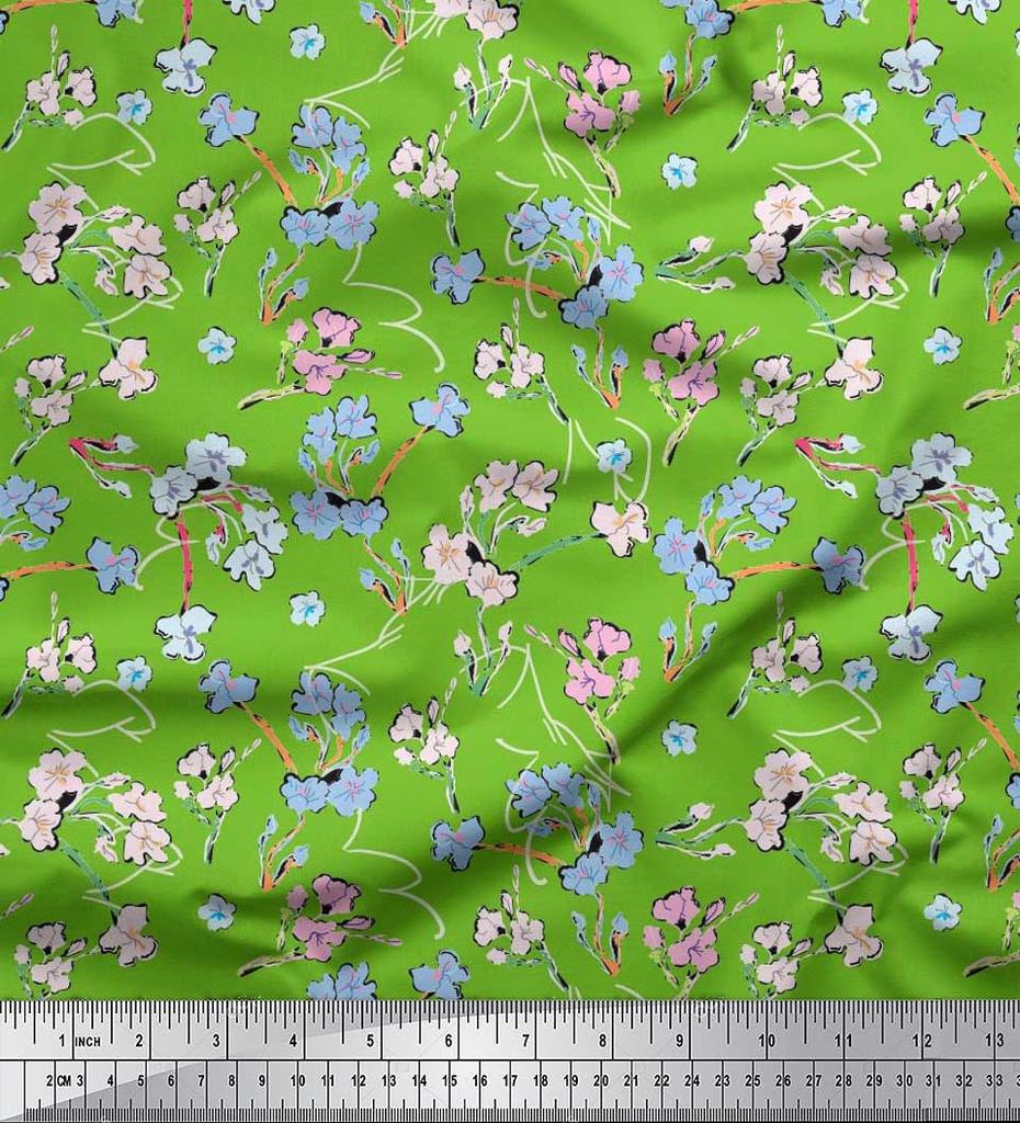 Soimoi Japan Crepe Satin Fabric Artistic Floral Print Fabric by metre 42 Inch