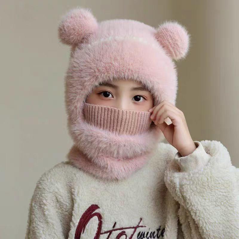 Children's Wool Knit Hooded Hat & Scarf Combo - Windproof, Ear-Protection Pullover for Boys & Girls