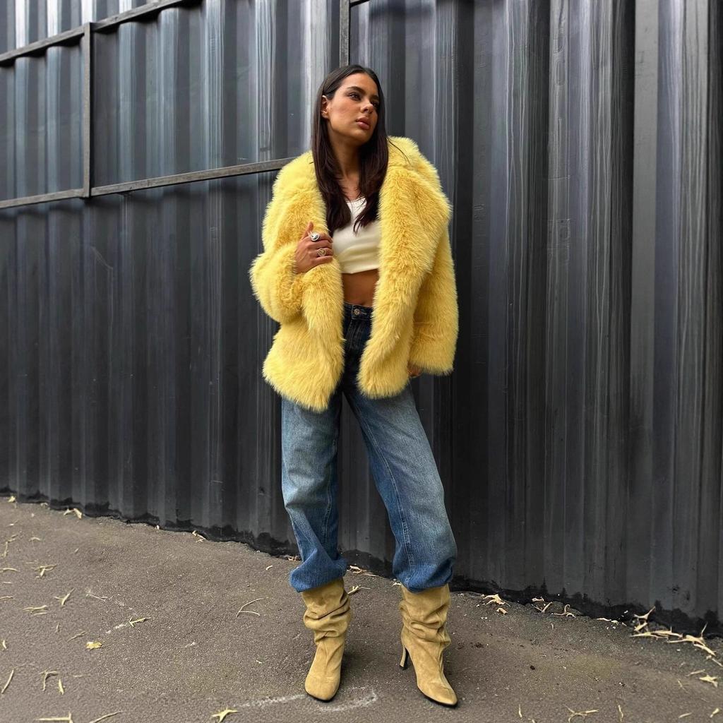 Autumn new environmentally friendly fur women's lapel long fluffy coat temperament commuter artificial fur coat