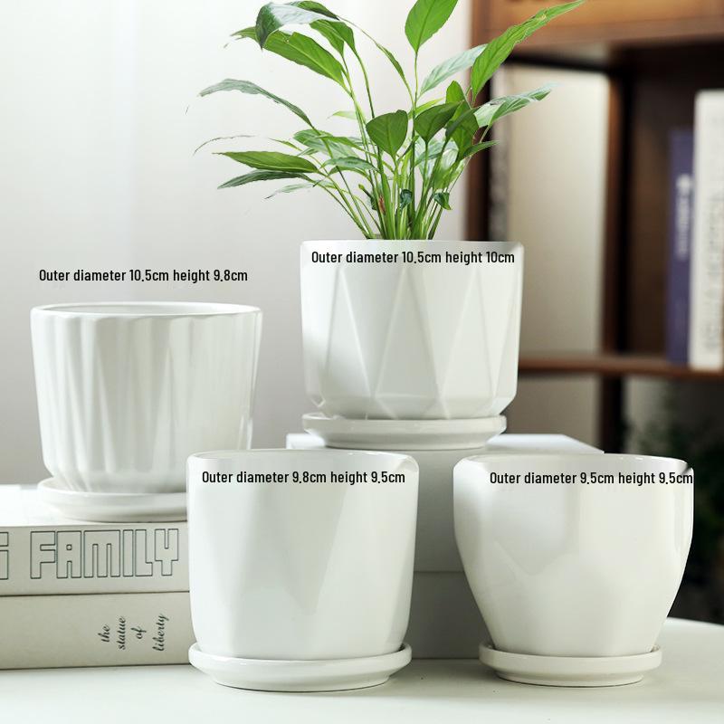 Elegant White Ceramic Flower Pot with Tray - Ideal for Ivy, Spider Plants, and Succulents