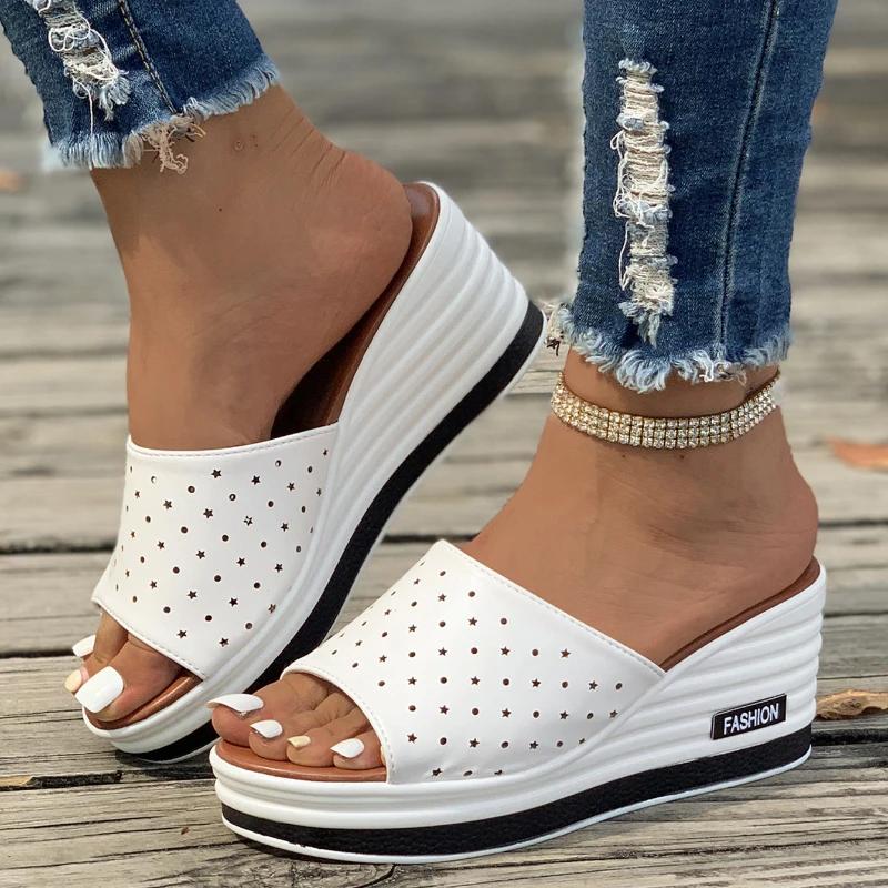 Fashion Women Fashion Wedges Heeled Slippers Casual Flip Flops Summer New Party Platform High Heels Shoes High Heels Peep Toe Slippers