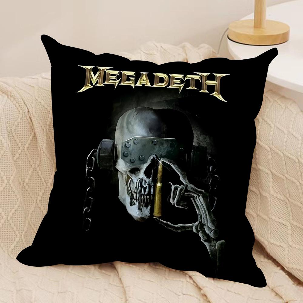 MMegadeths Heavy Metal Band Cushion Cover Silky Short Plush Invisible Zipper Dustproof Sofa Pillow Case For Home Decor