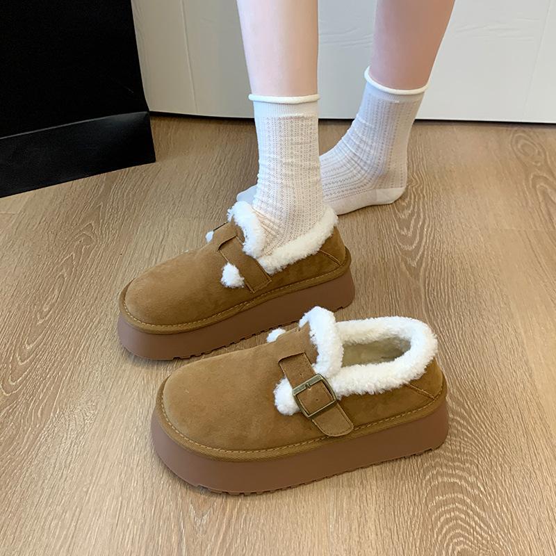 Women's Large Size Thick Bottom Winter Warm Fur Beanies Padded Lined Ankle Boots Non-slip Hiking Sports Cotton Shoes