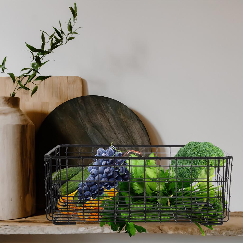 1Pcs Strong Fruit Organizer Basket Kitchen Storage Container for Snacks Fruits Vegetables Draining Mesh Handle Hole Modern Iron