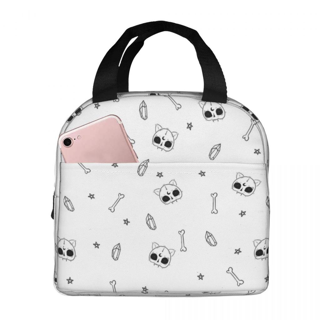Cat Heads Witch Element And Skeleton Insulated Lunch Bag for Office Cooler Thermal Food Box Tote Portable Lunch Boxes Container