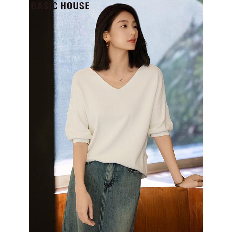 Basic House French V-Neck Knit Top M