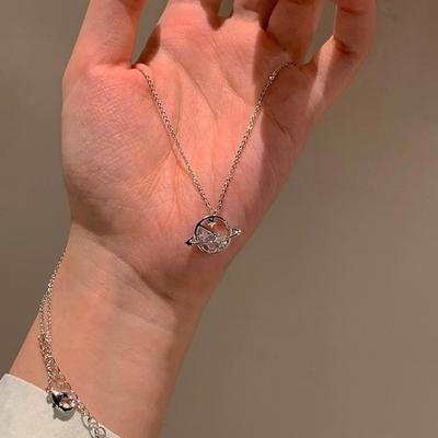 Planet Necklace Women's Light Luxury Niche Design Sense Saturn Surrounding Clavicle Chain Stainless Steel Summer Temperament Zircon Strength Chain