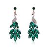 1 Pair Drop Earrings Vintage Rhinestone Peacock Golden Finish Luxury Elegant Green Faux Crystal Feather Dangling Earrings Fashion Jewelry