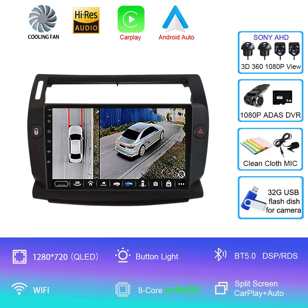 Android 14 For Citroen C4 C-Triomphe C-Quatre 2004 - 2014 Car Radio Player Stereo Multimedia GPS Navigation Player QLED Screen