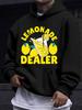 American Western Style Unisex Autumn Winter Print Hooded Long Sleeve Sweatshirt, LEMONADE DEALER Lemon Drink Illustration, Fun Trendy, Loose Casual Pr