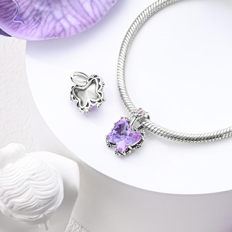 Butterfly Series Purple Zircon Butterfly Pink Butterfly Copper Charms Bead Pendant Fit Diy Bracelet Women Fine Gift Jewelry