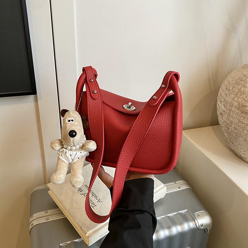 This Year's Popular Lychee Pattern Super Fire Shoulder Bucket Bag Fashionable Texture Messenger Bag Commuter Versatile Women's Bag