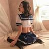 Anime School College Girl Student Uniform Role Play Cosplay Costume Women Sexy Lace Lingerie Cute Mini Skirt Tight Blouse Set