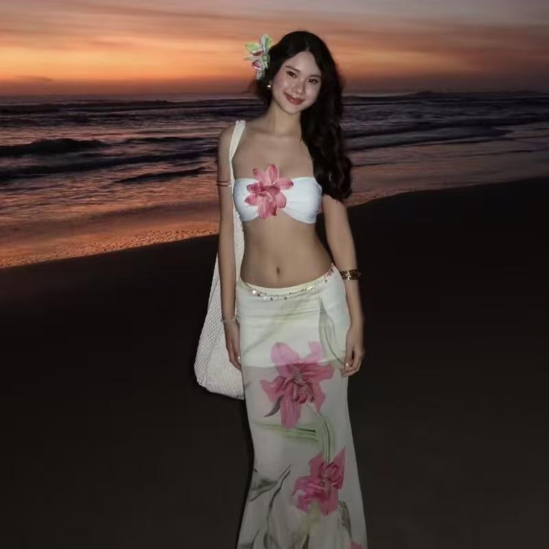 

Beach pure desire vacation senior long dress slim photo sexy tube top bikini swimsuit seaside M