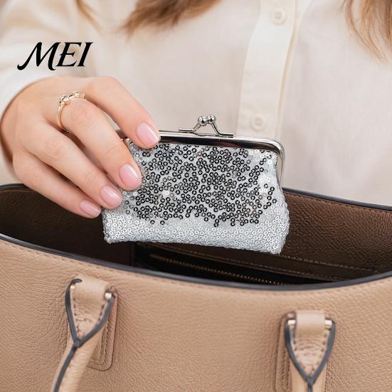 Lipstick And Coin Holder Women Purse, with Metal Hinge Kiss-lock Design, Lightweight Portable Sparkly Small Purse Mini Wallet, Sequined Glitter