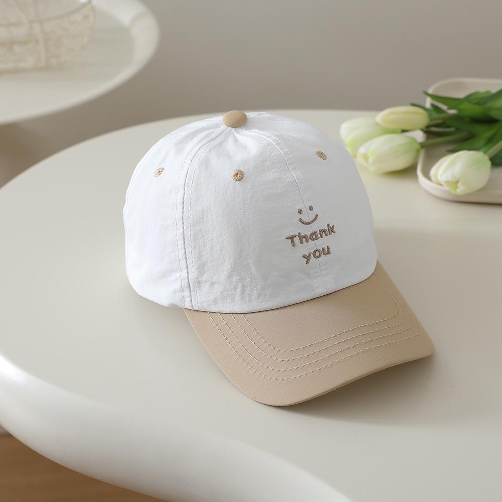 Kids' Korean-Style Smiley Face Embroidered Baseball Cap - Unisex, Quick-Dry, Sunshade, Duckbill Design for Summer.