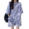 New In Summer Women's Tie Dye Workmanship Sportswear Set Short Sleeve Loose Wide Leg Shorts Casual Outfit Simple Two Piece Set