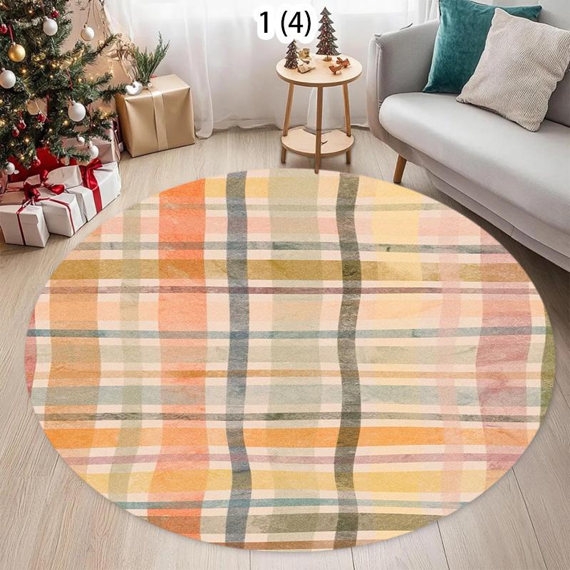 

Watercolor Plaid Pattern Round Rug Soft Non-Slip Home Decor Carpet Colorful Stripes Floor Mat for Living Room Bedroom 100cm