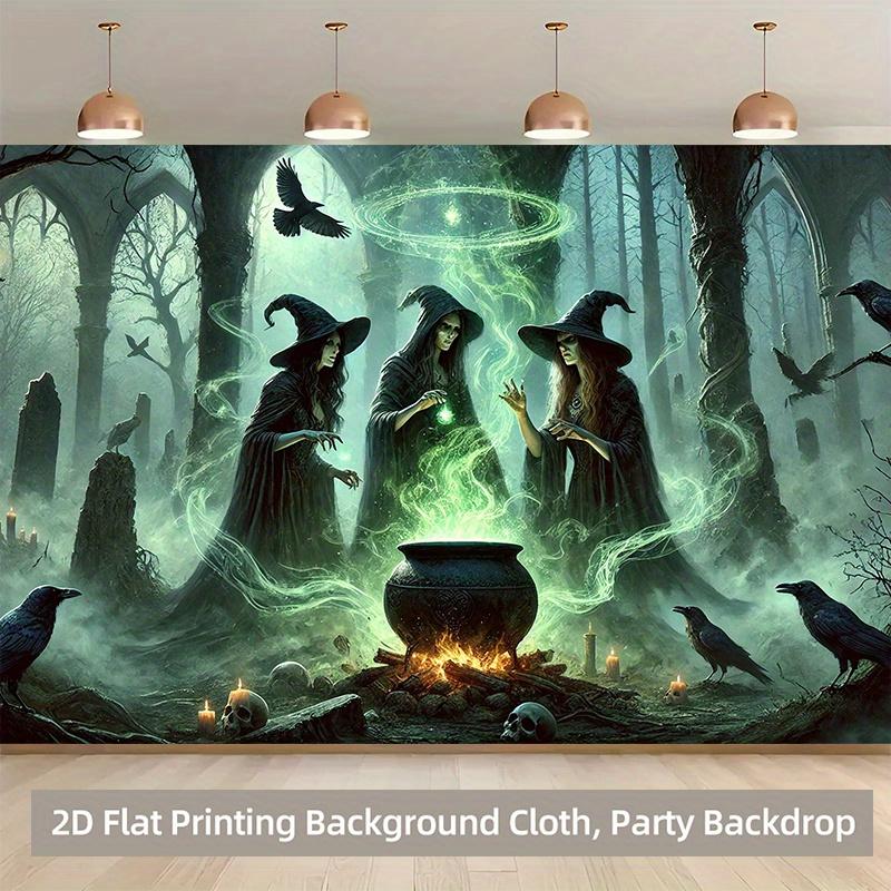 1 piece of 2D background fabric, witch's mysterious spellcasting polyester background banner for night in the forest.zyc