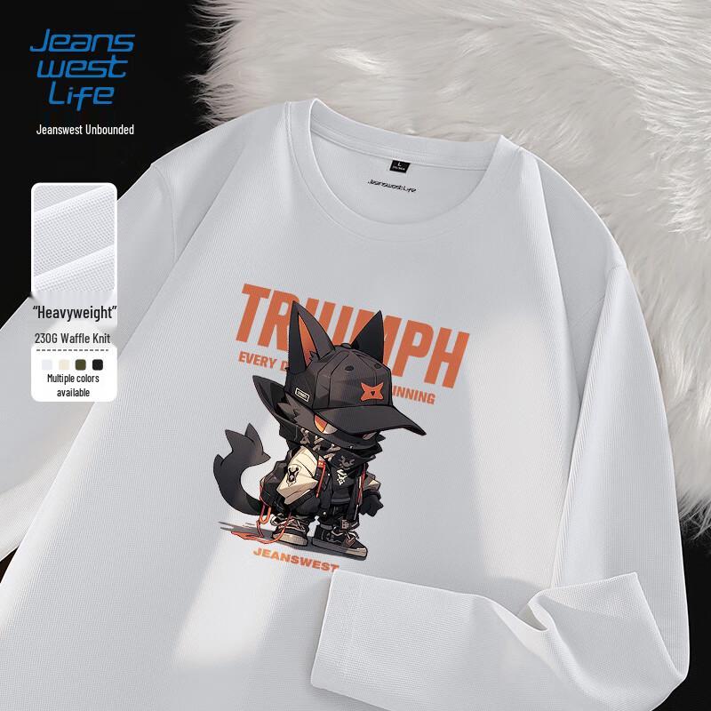 JEANSWEST LIFE Men s Waffle Knit Long Sleeve T-Shirt with Cool Orange Black Cat Print