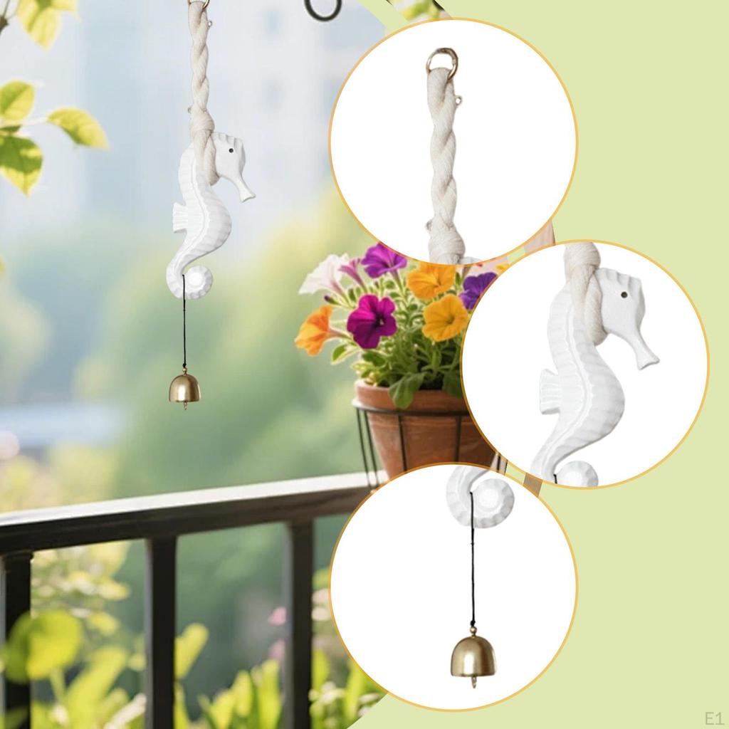 Hanging Door Opening Ornament Charm Windchime Wooden Seahorse Doorbell Pendant for Office Wall