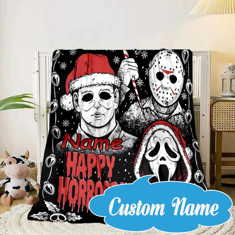 Custom Name Horror Holiday Mashup Blanket bed sofa Blanket Flannel Blanket for Camping, Hiking, Picnic Essentials,gift for Fan family