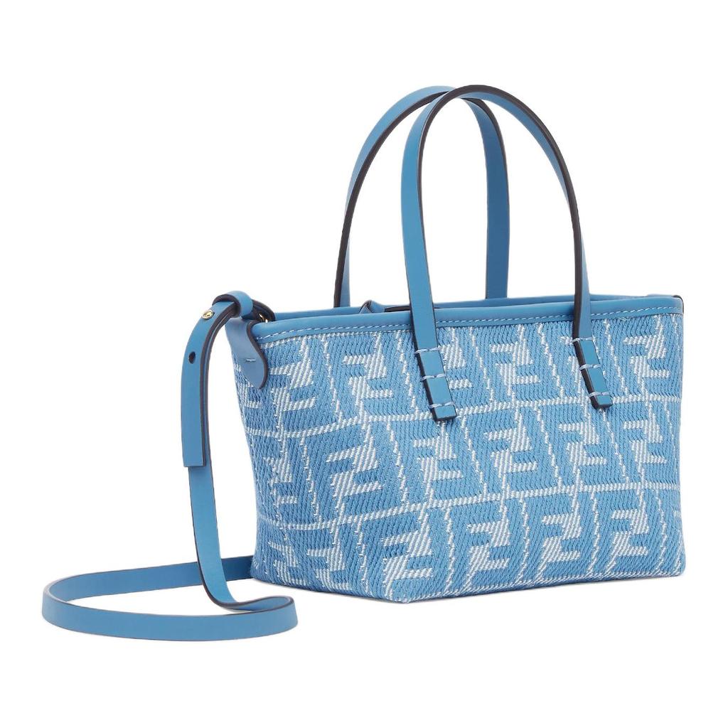 Fendi Roll Denim Effekt FF Jacquard Baumwolle Tragetasche Einkaufstasche Schulter Crossbody Handtasche Mini Damen Tote Blau 8BS096AUPXF1SKL