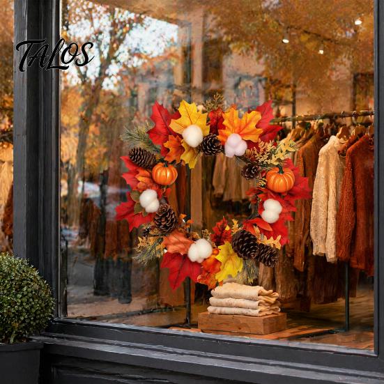 Waterproof Outdoor Glass Ornament Thanksgiving Autumn Wall Decal, Maple Leaf Pinecone Pumpkin Harvest Window Sticker, Clings Self-Adhesive Cling