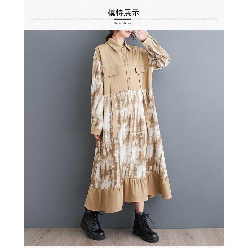 Women's Retro Literary Loose Slim Mid-Length Printed Dress Women