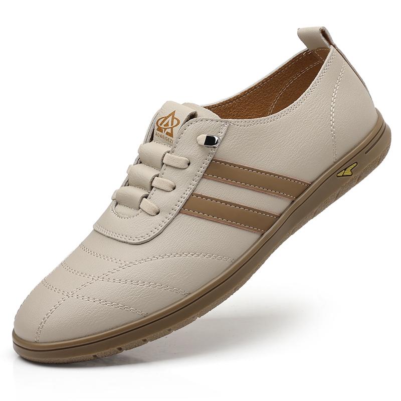 

Men s Leather Casual Shoes Soft Soles Comfortable Flat Bottom Walking Shoes Fashionable Versatile Men s Driving Shoes Anti Slip 44 бежевый